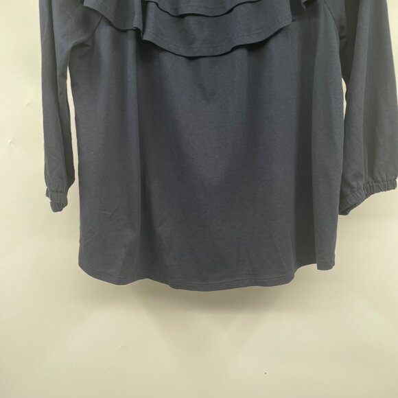 J.Jill Womens Off Shoulder Ruffle Blouse 3/4 Sleeve Navy Size Small Petite - Picture 3 of 9